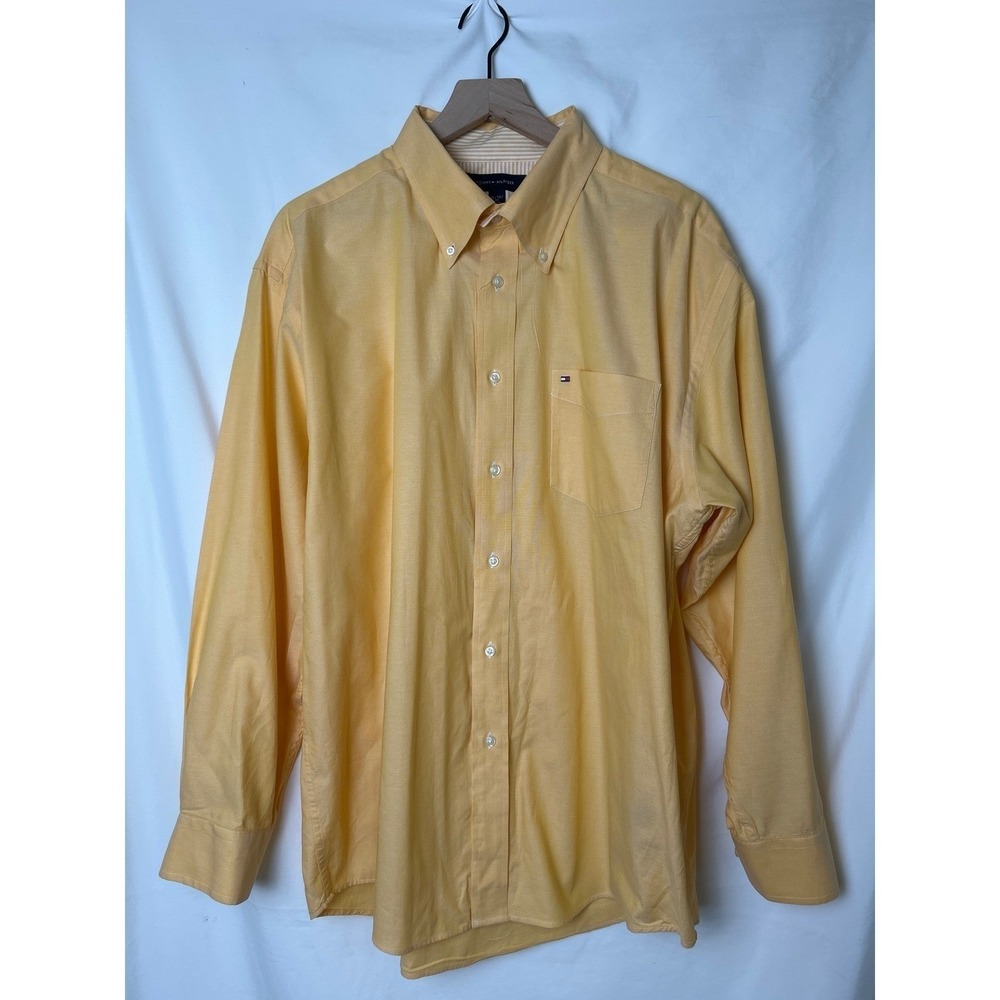 Tommy Hilfiger Mens Long Sleeve Button Down Shirt Yellow Size XL Classic Cotton